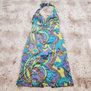 Shoshanna Colorful Tropical Paisley Silk Halter Dress Size 0 Preppy Knee Length